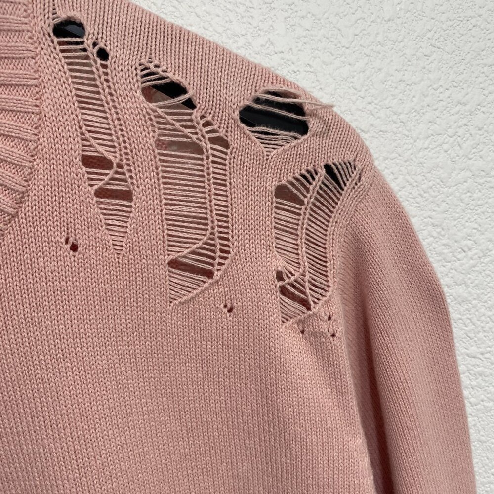 DVNT CLOTHING Distressed Knit Sweater Shredded Streetwear Pink Medium - Picture 7 of 9
